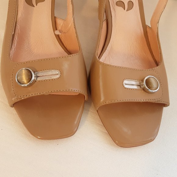 Portia Tan Patent Leather Sling Back Sandals Heels | 8 - Picture 8 of 12